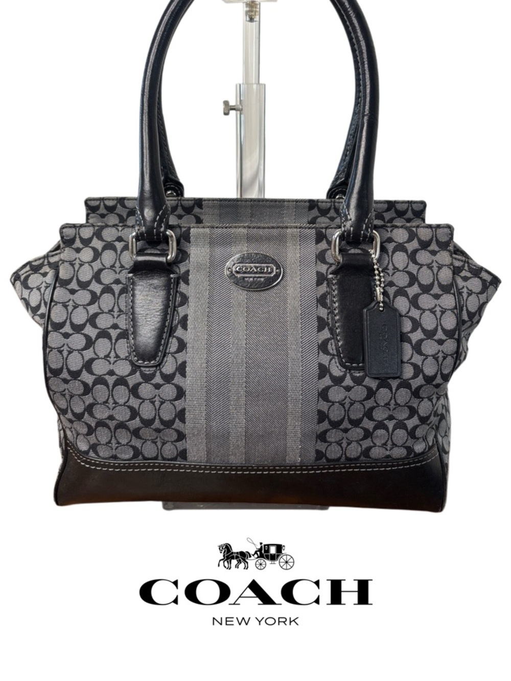 Coach Signature Canvas Shoulder Bag in Black and Gray